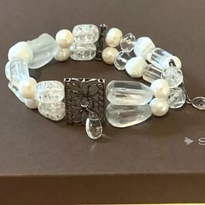 Rare Silpada 925 Sterling Crystal Quartz White Pearl Bracelet